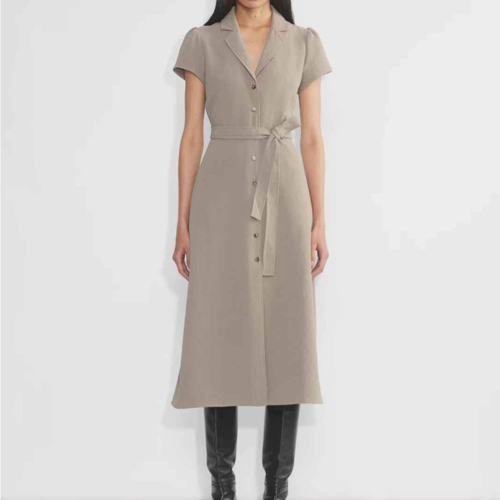 Elegant Taupe Button-Down Dress